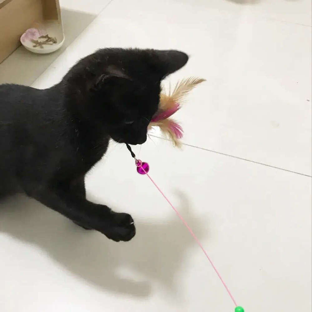 1pc Stick Feather Wand With Bell Mouse Cage Toys Plastic Artificial Colorful Cat Teaser Toy Pet Supplies Random Color Free shipping