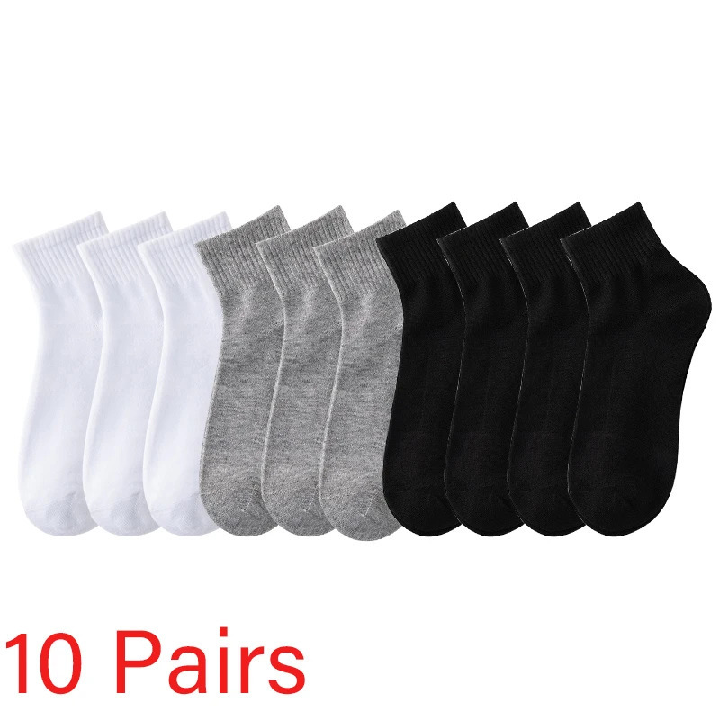 10 PairsLot Mens Breathable Socks Solid Color Black White Business Casual Simple Versatile Sports Mesh Short Socks 250905