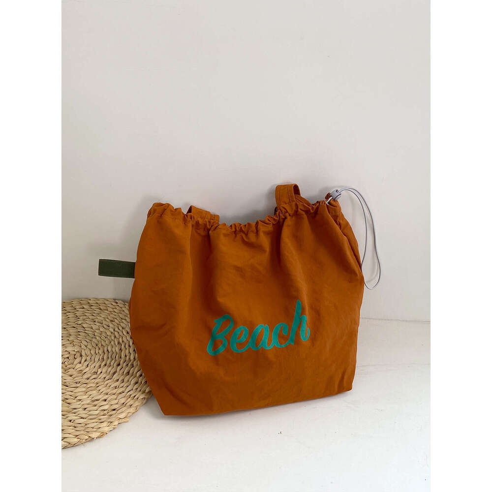 Korean Style New Letter Print for Women Large Capacity Nylon Shoulder Casual Versatile Portable Drawstring Tote Bag