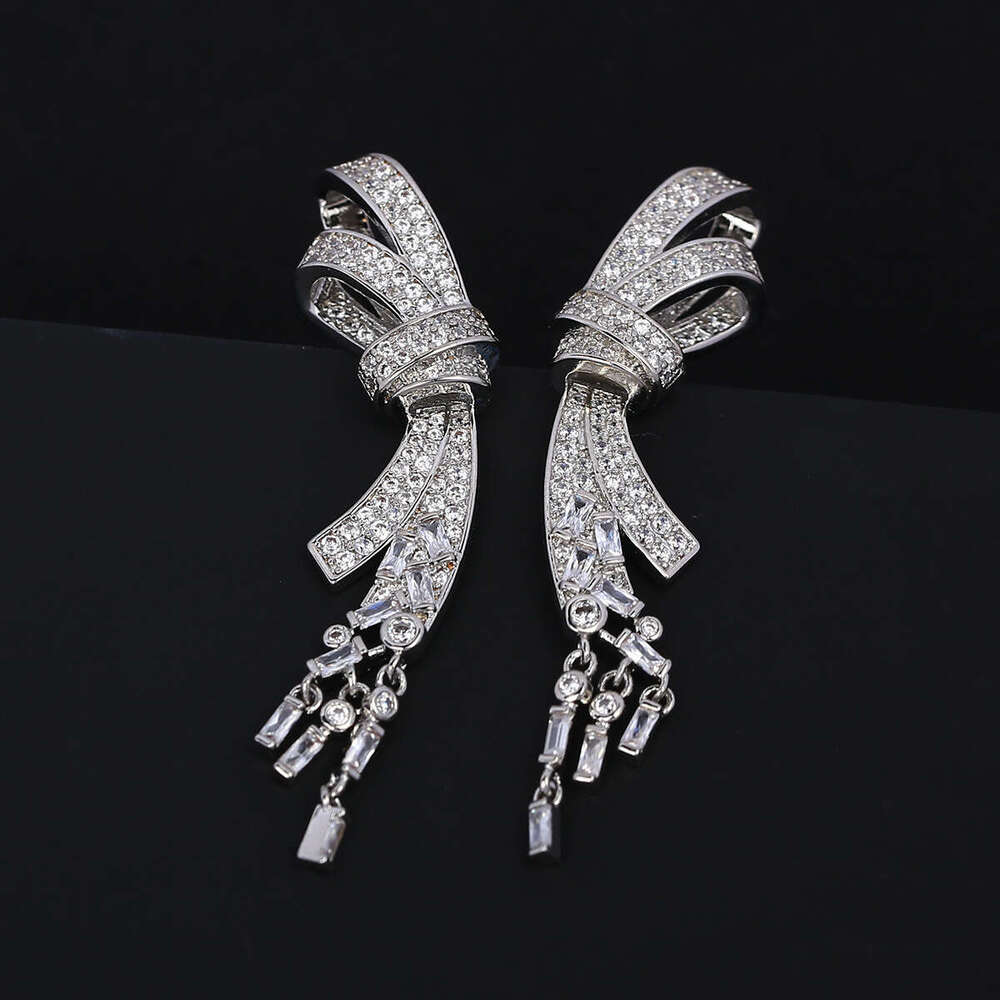 DH collections: 2025 Fall Korean - style Long - tasseled Drop - shaped Earrings with Bow - knot for Women