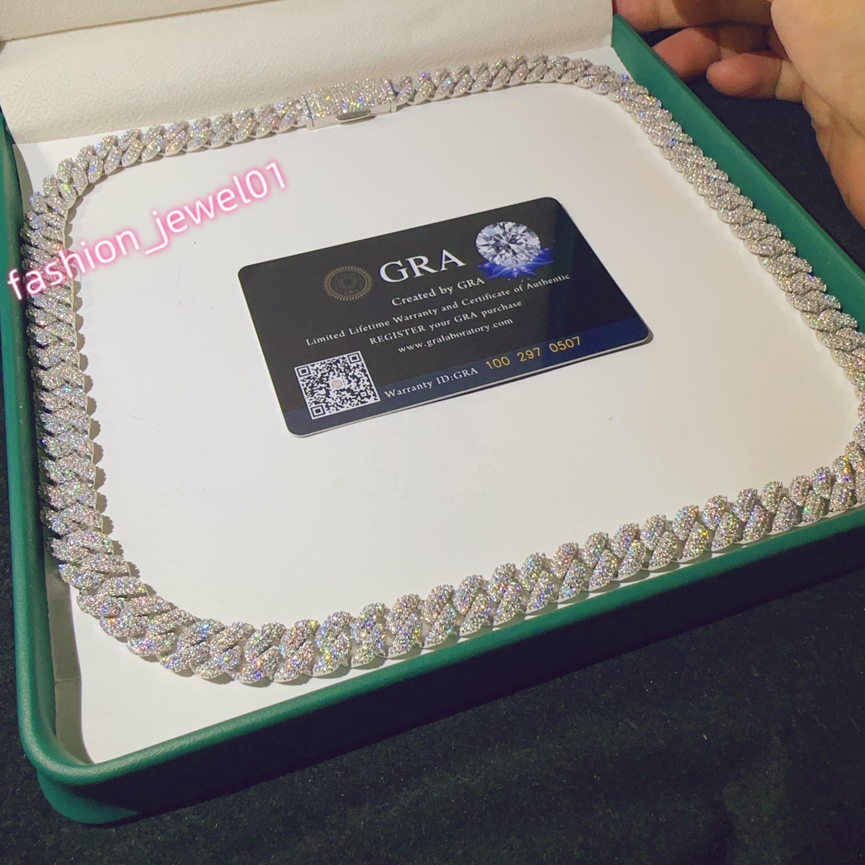 10MM Width Sterling Silver S925 Hip Hop Fine Jewelry Rapper Necklace Iced Out VVS Moissanite Diamond Miami Cuban Link Chain