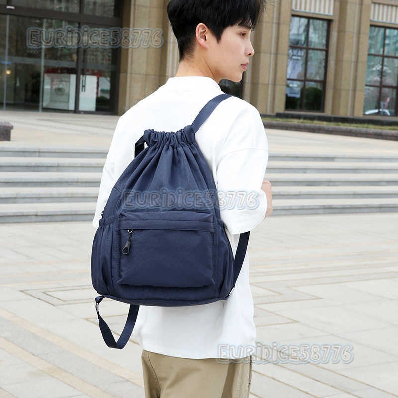 New Womens Drawstring Backpack Solid Color Dark Pattern Drawstring Bag Large Capacity Bucket Bag Gym Bag H250906