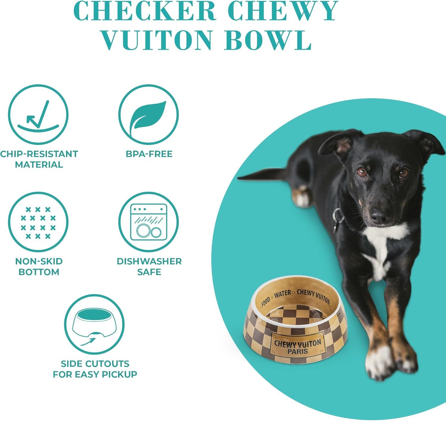 Designer Dog Bowl and Placemat, Pet Food Water Bowls Melamine Non-Slip Skid Proof Heavy Duty for Small Medium Large Dogs Cats Puppies, Luxury Style, B