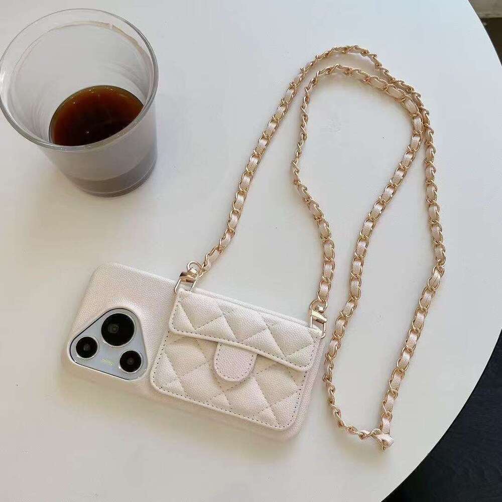 DHgargets Chanel Style Lychee Pattern Chain for iPhone 15 Pro Max, Apple 13, Crossbody 12, Internet Celebrity 16 Phone Case Caviar