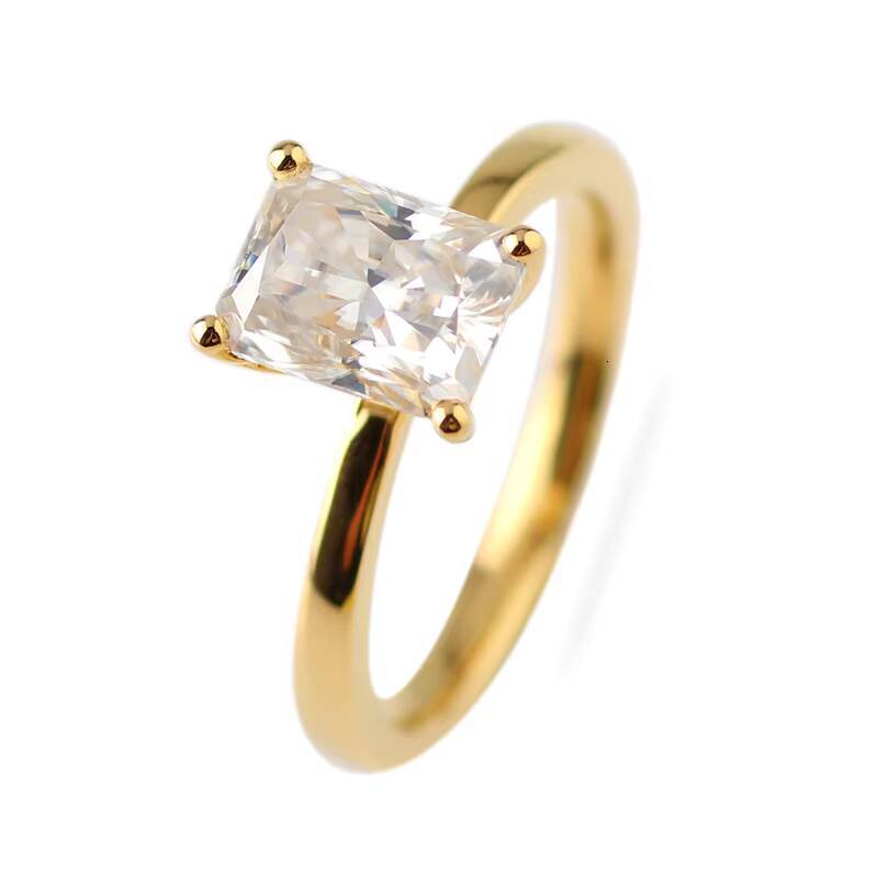 Classical Eternity 14k Yellow Gold Engagement Ring with Solitaire 2carats Radiant Cut Moissanite Diamond