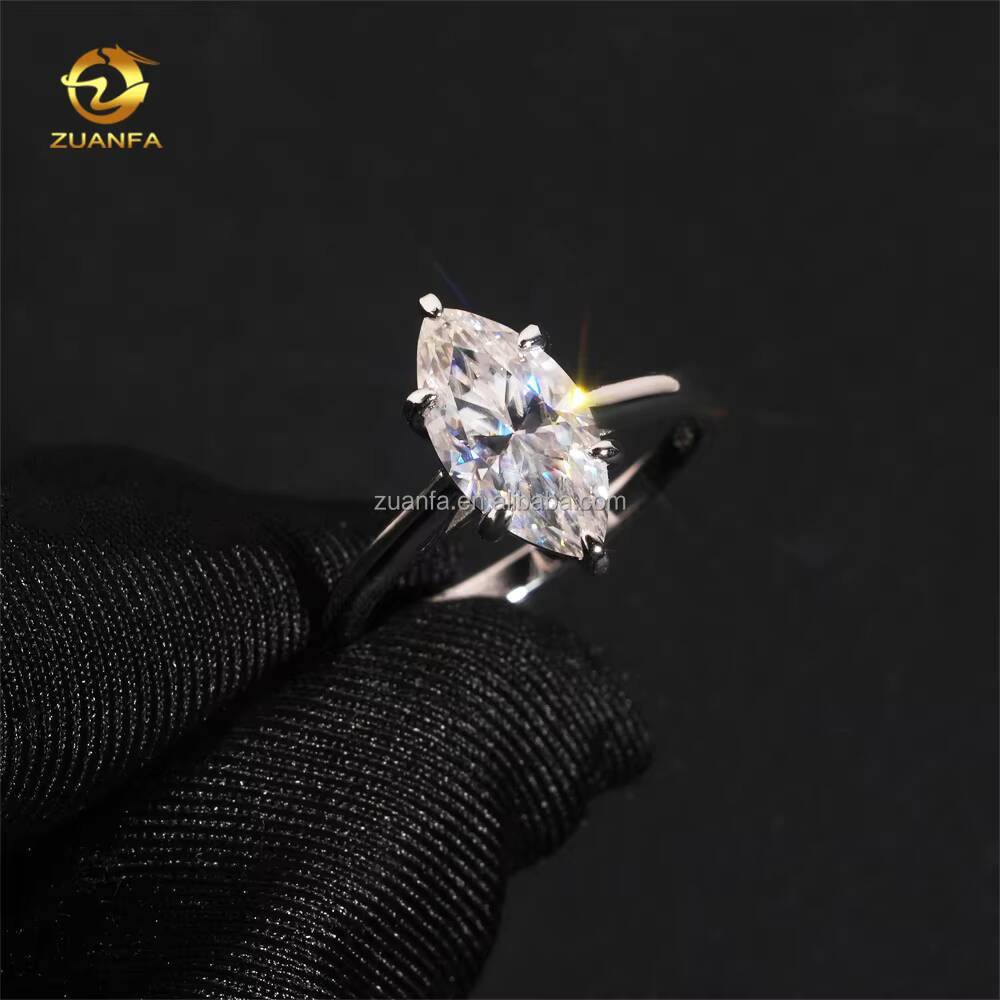 Drop Shipping Prong Setting Fiance Jewelry Elegant Bridal Wedding Jewelry 925 Silver Marquise Moissanite Diamond Engagement Ring