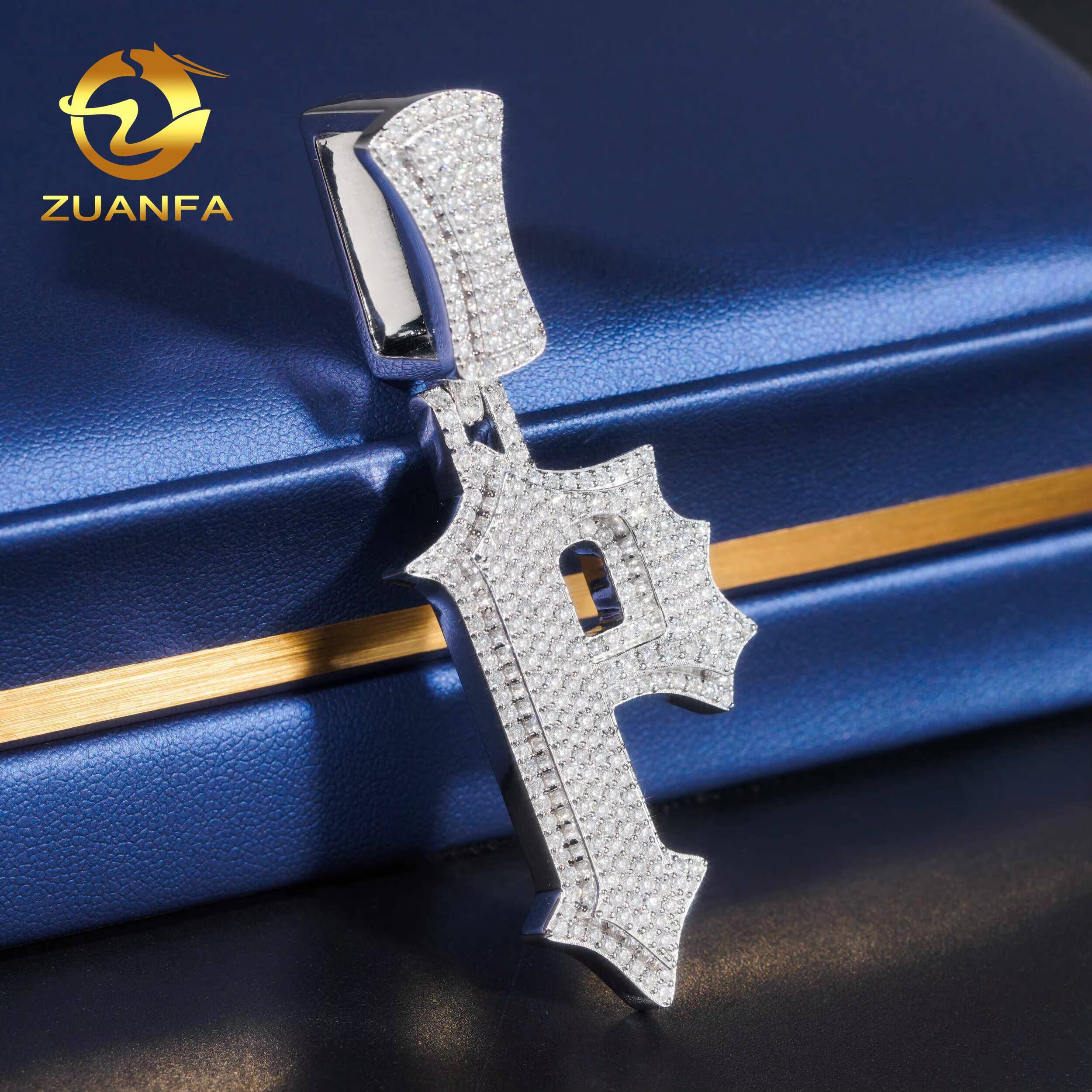 New Arrival Solid Back Hip Hop Pendant Iced Out VVS Moissanite 925 Sterling Silver Initial Letter Pendant Necklace