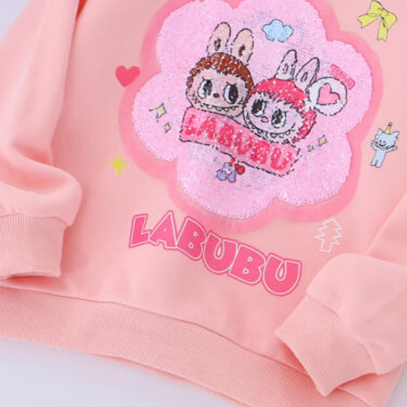 Labubu clothe Girls' Cotton Sweatshirt Children's Autumn Sweatshirt Girls' Double-sided Glitter Print Sweat baby girl clothe childrens 