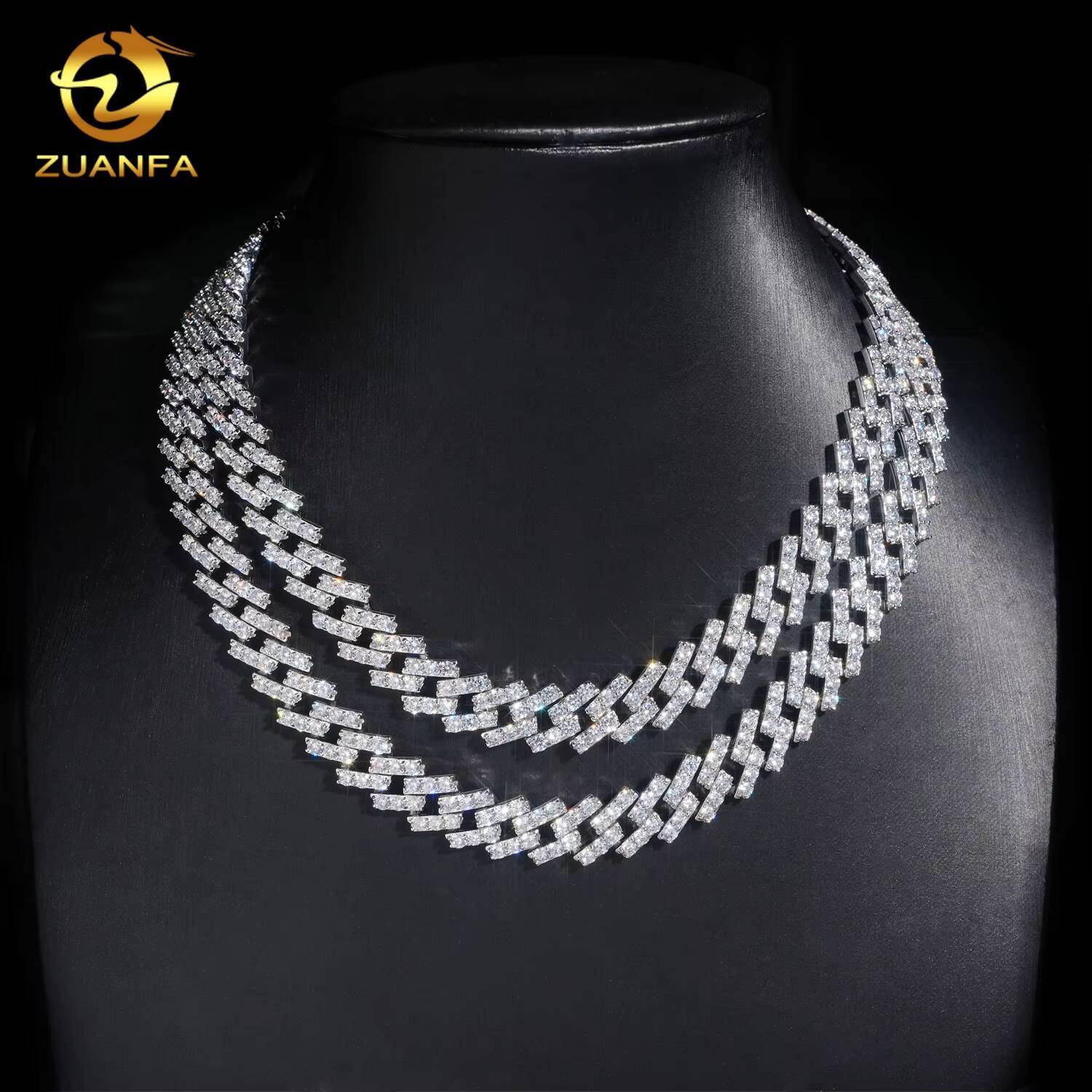 Iced Out Moissanite Chain Cuban 126mm 1Row 925 Silver Cuban Link Chain Moissanite Hip Hop Jewelry