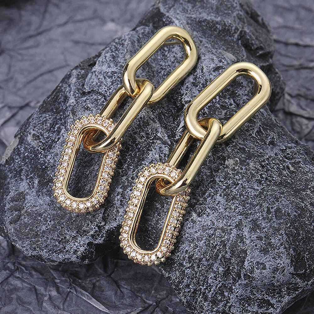 DH collections: Stylish and Versatile Gold - toned Zircon - inlaid Elliptical Stud Earrings for Women