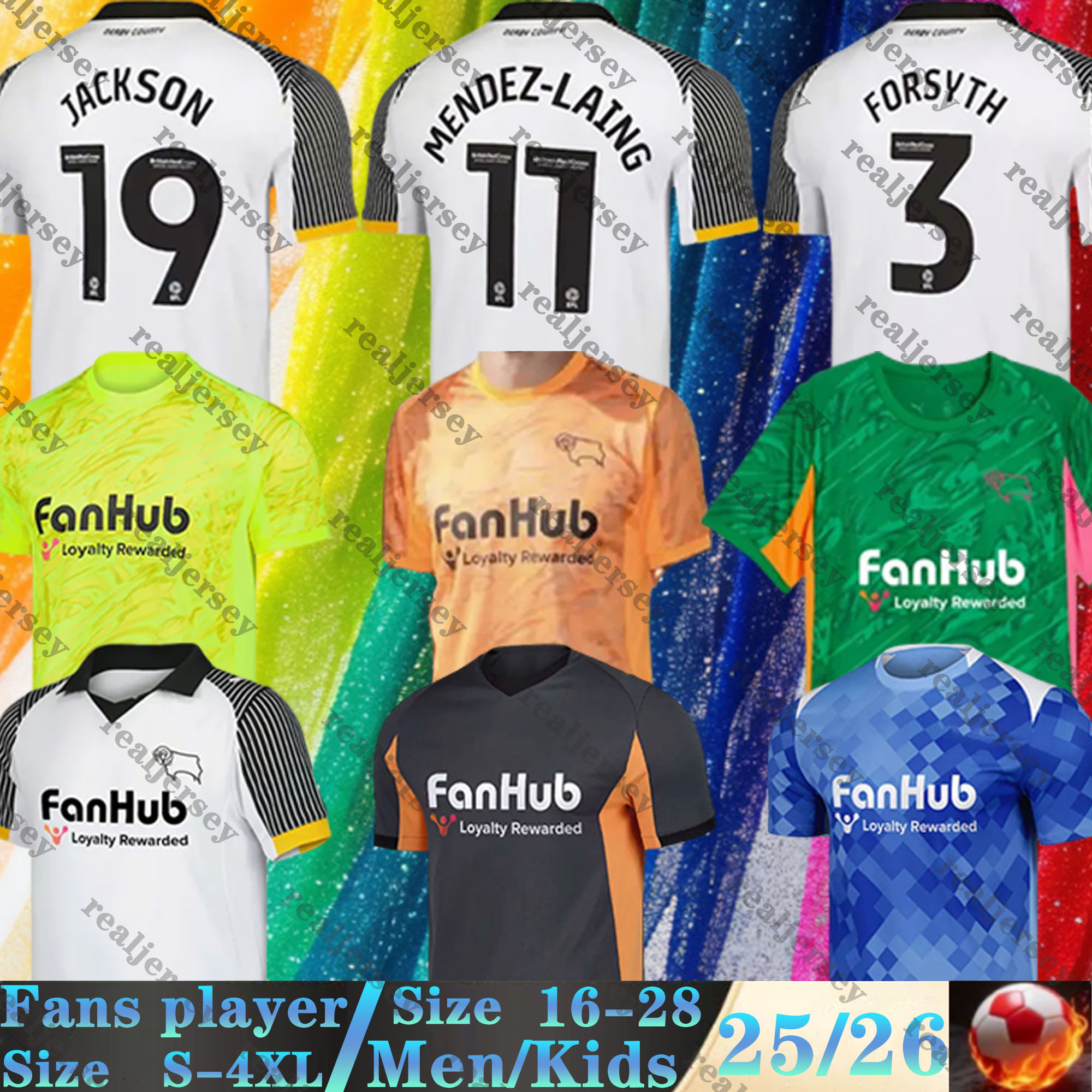 25 26 Derby County soccer jerseys ROONEY CASHIN NYAMBE BARKHUIZEN home away third Fans T-shirts ELDER FORNAH SIBLEY 2025 2026 football shirts Men kids kits goalkeeper