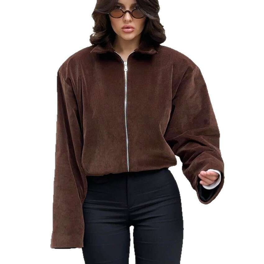 Autumn Winter New Corduroy Jacket With Turn-Down Collar, Stylish And Elegant Design For Commuting B3