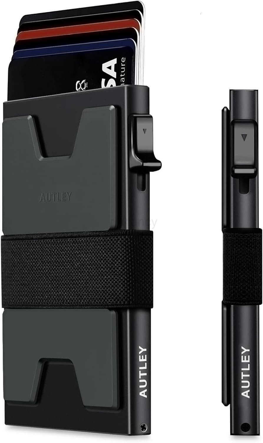 Slim Card Holder Minimalist Pop Up Wallet for Men RFID Blocking Mens Wallet with Cash Band BlackW250906