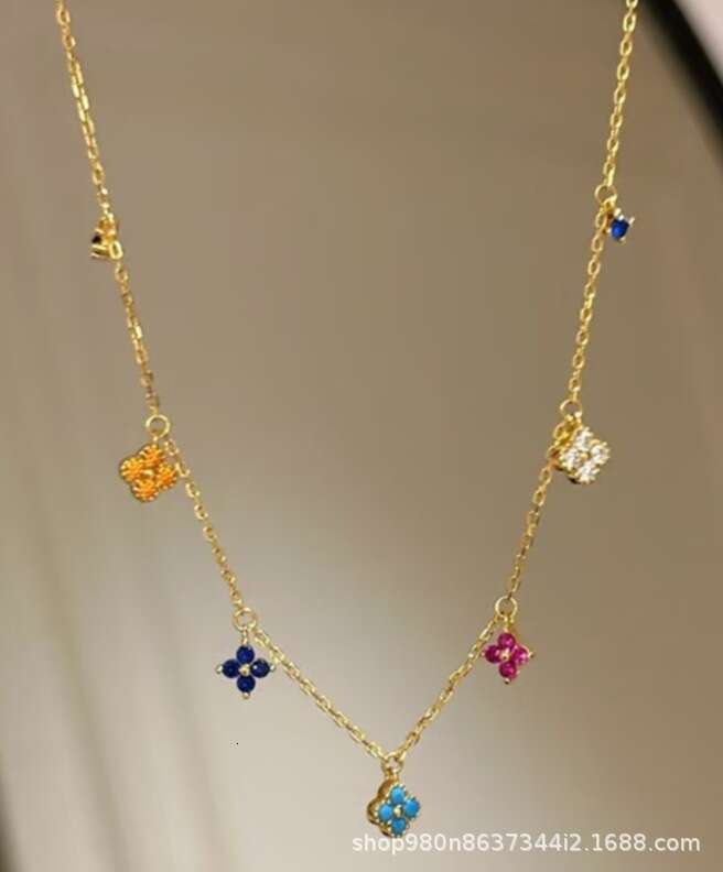 DHCollections Pretty Good Life Chen Yao Same Style S Sier Four-Leaf Clover Flower Colorful Necklace French Light Collarbone Chain