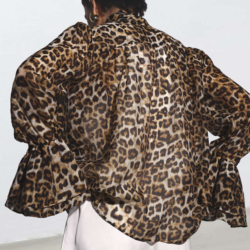 Autumn Winter New Loose Ruffled Tie Leopard Print Chiffon Blouse Design Sense Elegant Fashion Commuting B3