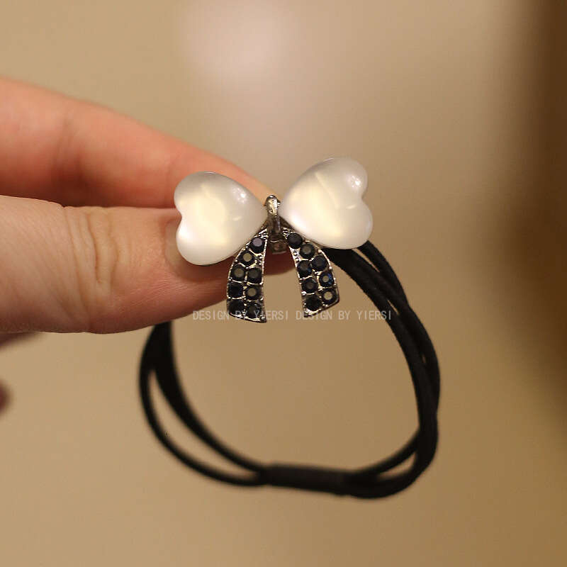 DHpet 2025 Korean High Elastic Hair Tie Adult Rhinestone Hair Rope Black Gunmetal Butterfly Heart Cat Eye Bowknot Alloy Head Accessory