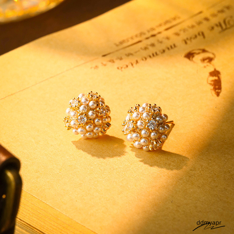 Ddmydec New Micro-Inlaid Pearl Ball Stud Exquisite Super Shiny Versatile Personality Earrings Fashion High-End Light Ear Jewelry