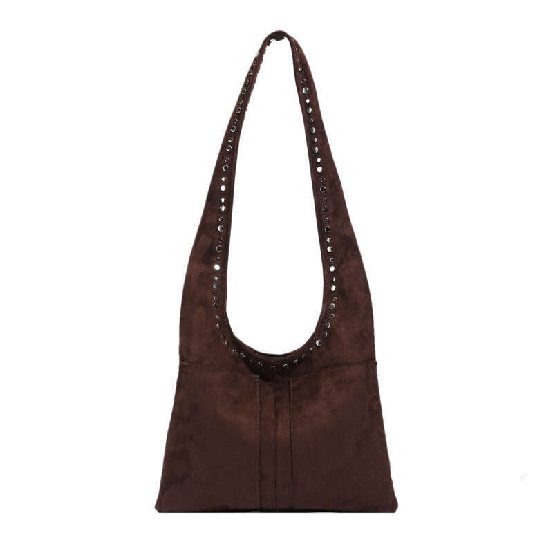 Autumn Winter New Suede Rivet Decorated Single Shoulder Motorcycle Style Elegant Underarm Bag Handbag for Women