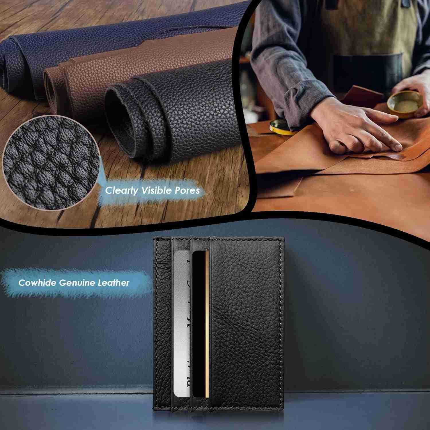 Wallet Super Slim Card Holder Genuine Leather Wallet for Man and Women with 6 Card Slots 1 Pocket Black Z250906