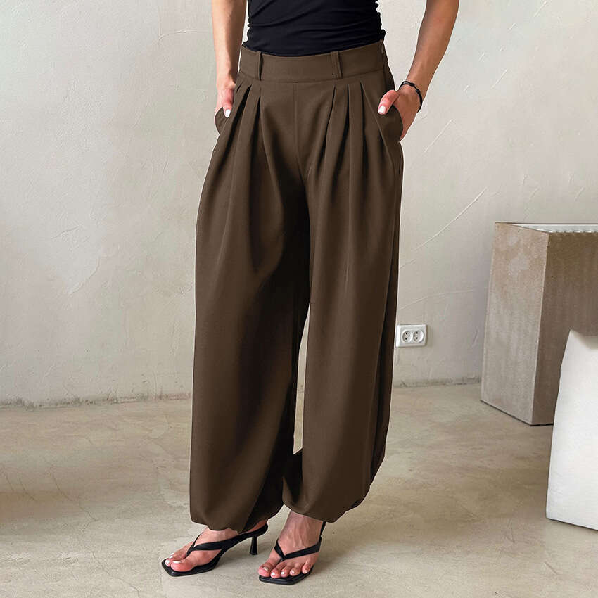 Autumn Winter New Simple Versatile Solid Color Loose Jogger Design Sense Elegant Casual Bubble Pants B5