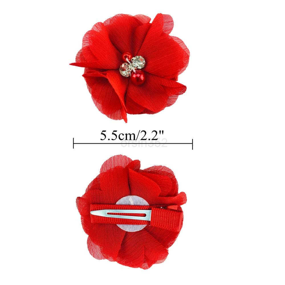 40 Pack20 Pairs 2 Solid Chiffon Flower with Rhinestones Pearls Ponytail Pigtail Alligator Hair Clips Barrettes 2 Inch Small Floral Bows Accessories fo