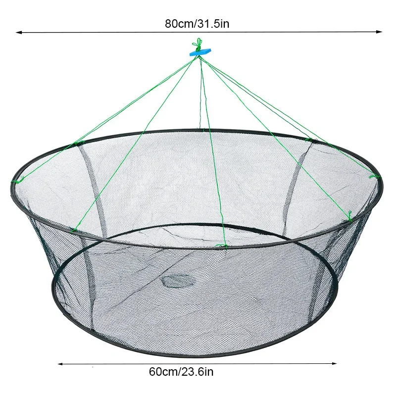 80CM Loose Mouth Folding Drop Fishing Net Shrimp Catcher Tank Casting Network Fish Eels Trap Cage Prawn Bait Crab Netting 250905