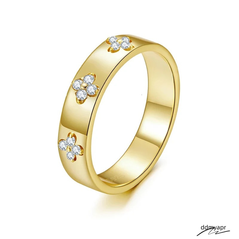 Fashion Womens Love Mens Designer Sterling Sier Ddmydec Lucky Clover Ring, Gold Plated D Color Round Cut Moissanite Wide Band Ring For Women Dia