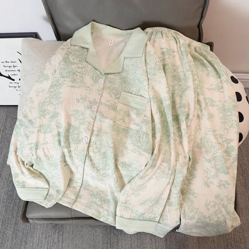 2025 New Chinese Ink Printed Women's Pajamas Retro design Leisure Spring New Two Piece Set Women's S Pajamas Designer Simple Fashion Pajamas