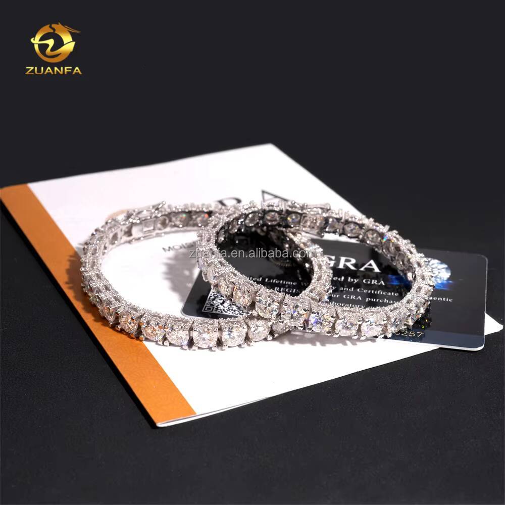 Fashion Style New Arrivals Bulk Stock 5mm 65mm S925 Silver Iced Out Hip Hop VVS Moissanite Diamond Cluster Tennis Bracelet