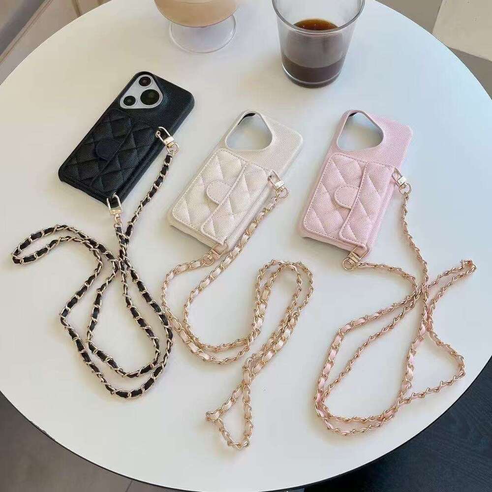 DHgargets Chanel Style Lychee Pattern Chain for iPhone 15 Pro Max, Apple 13, Crossbody 12, Internet Celebrity 16 Phone Case Caviar