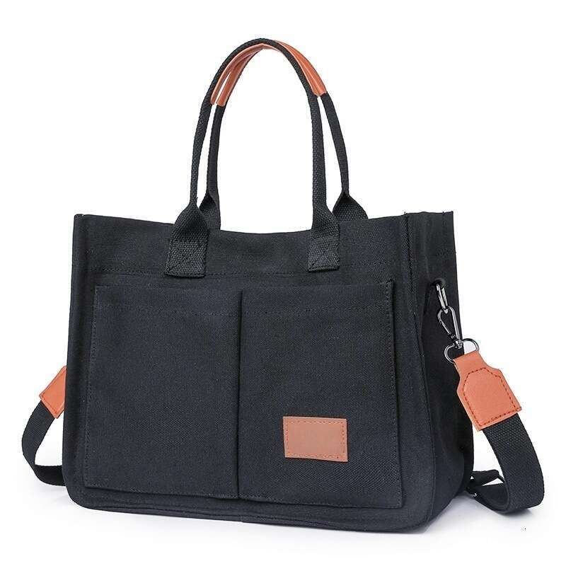 Canvas for Women, Large Capacity, Multi-Pocket, Trendy Crossbody Bag, Wide Shoulder Strap, Handheld Tote Bag