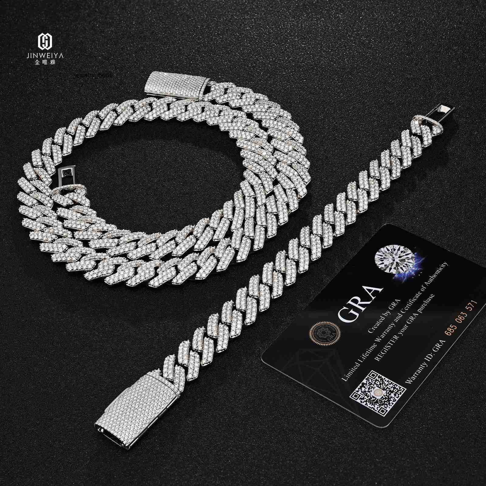 Wholesale Full Diamond Necklaces 14mm Moissanite Miami Cuban Link Chain Mens Gold Plated Cuban Link Chain Necklace