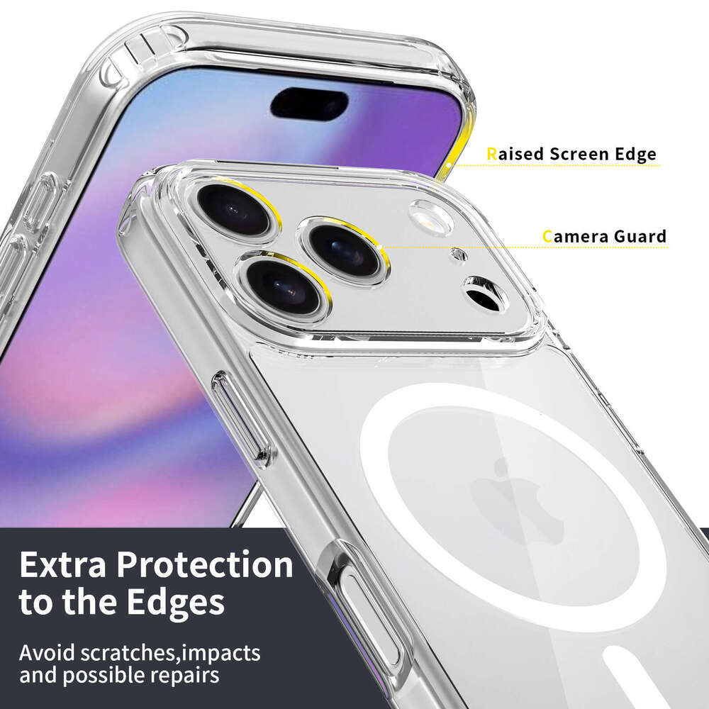 DHgargets Apple 17 Phone Case Transparent Magnetic iPhone 16e Shockproof Upgraded Lens Precision Hole 15 Pro Max Protective Cover