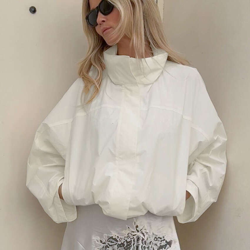Autumn Winter New Loose Drawstring Outdoor Jacket Design Sense White Black Stand Collar Trench Coat B3