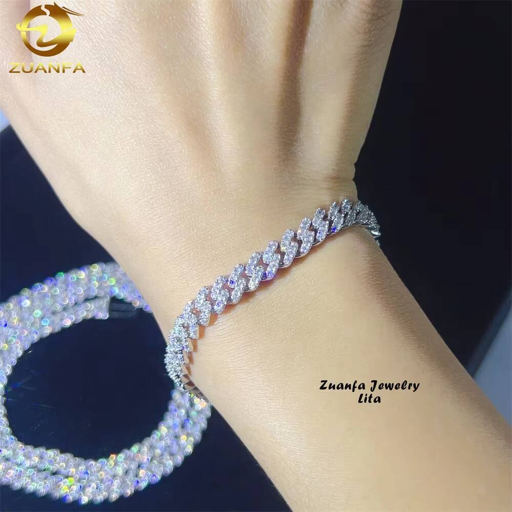 Wholesale Price White Gold One Row Stone Thin 6mm Silver VVS Moissanite Diamond Cuban Link Chain