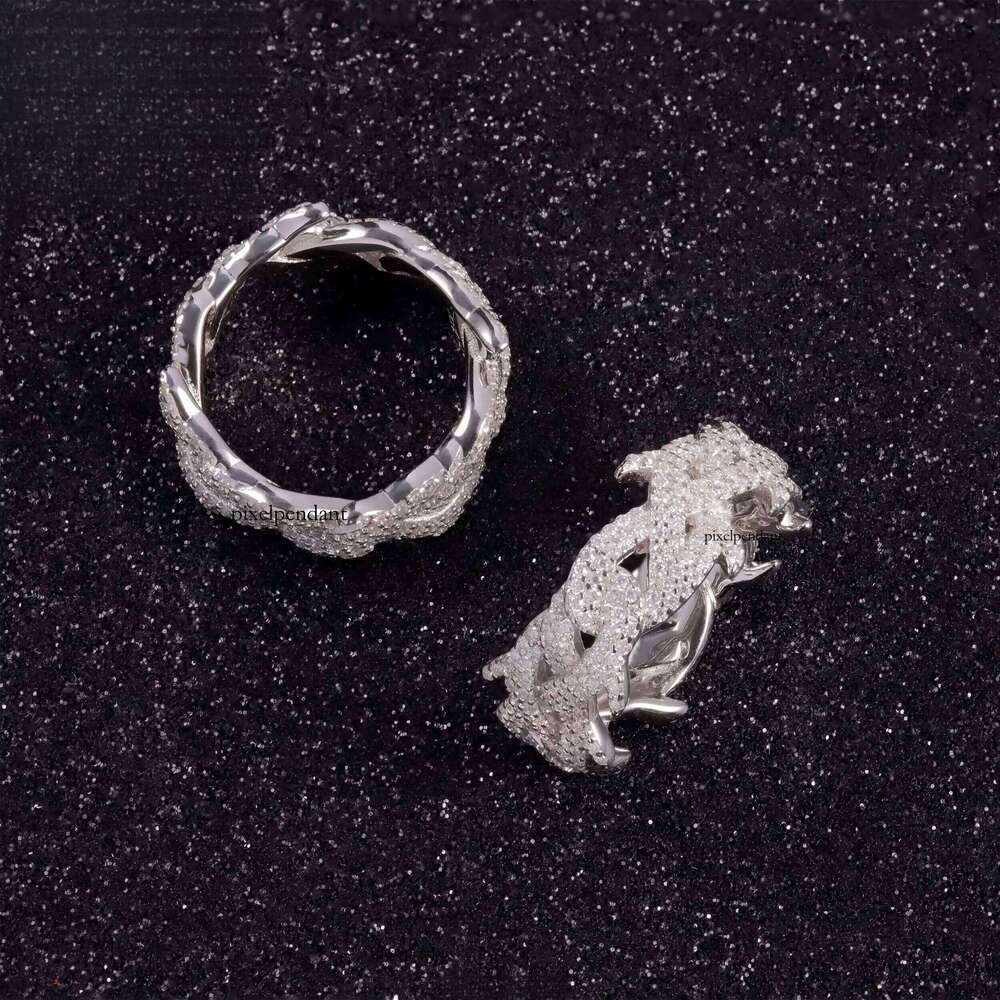 Spiked Design Mossanite Fine Jewelry Sterling Sier Hip Hop for Men Women VVS Moissanite Dia Cuban Ring