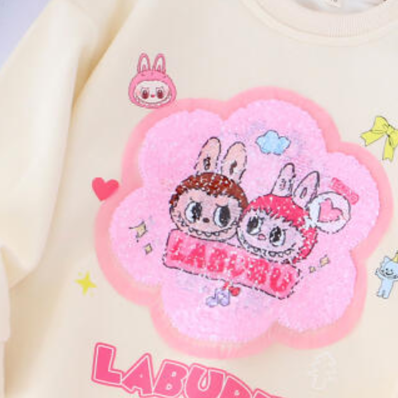 Labubu clothe Girls' Cotton Sweatshirt Children's Autumn Sweatshirt Girls' Double-sided Glitter Print Sweat baby girl clothe childrens 