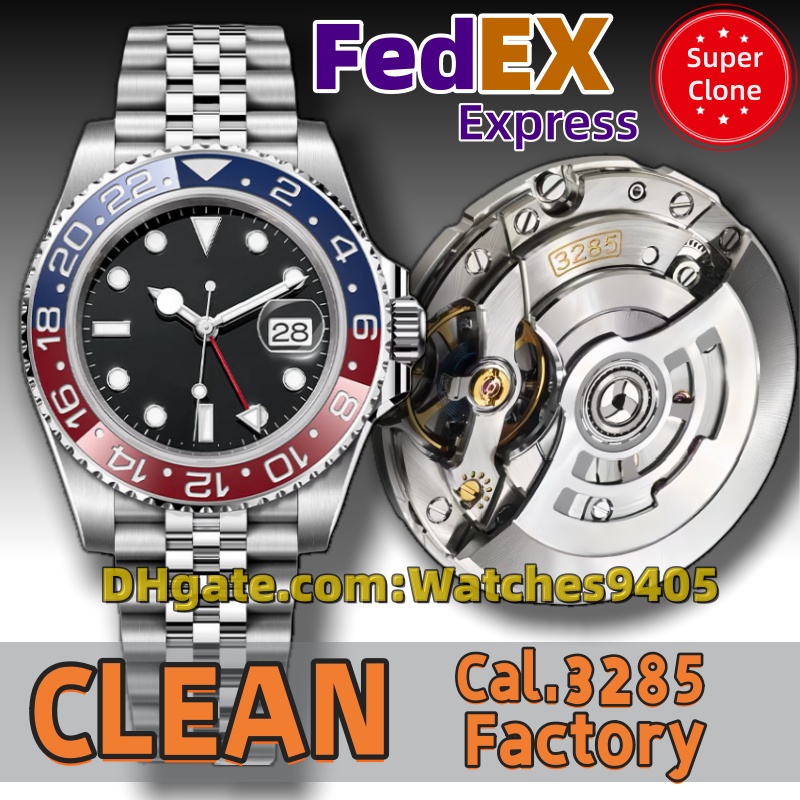 Clean Factory GMT V3 Mens Designer Watches Super Clone 3186/3285 Movement Automatic Mechanical Watch 72 hour power reserve Waterproof FedEX Shipping
