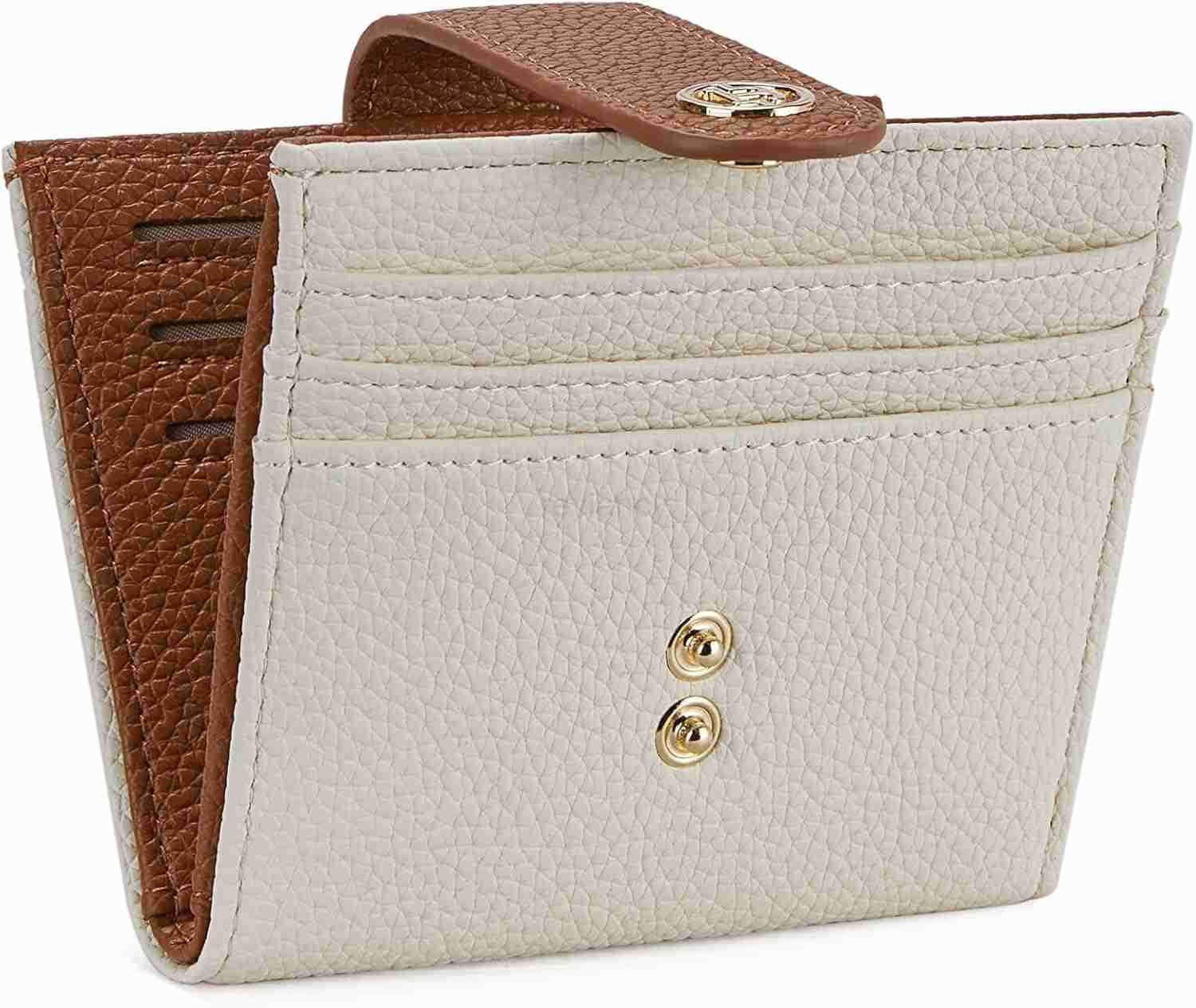 Slim Wallet for Women Small RFID Blocking Holder Leather Bifold Wallets with Zipper Coin Pocket BeigeBrownW250906