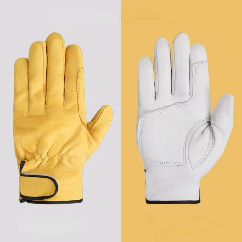 Work gloves sheepskin leather workers work welding safety protection garden sports motorcycle driver wearresistant gloves 250905
