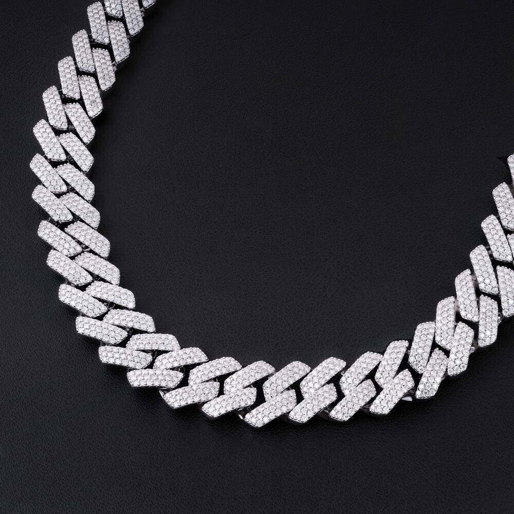 Hot Sale 3 Rows 12mm Wide HipHop Fashion Jewelry Necklace Moissanite Cuban Chain 925 Silver Iced Out Moissanite Cuban Link Chain