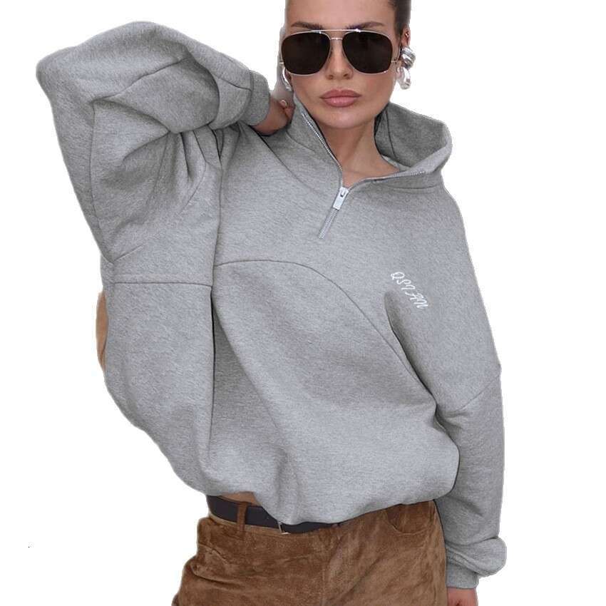 Autumn Winter New American Style Fleece-Lined Thickened V-Neck Sweatshirt For Women With Design Sense, Elegant And Warm Long-Sleeve Top B3