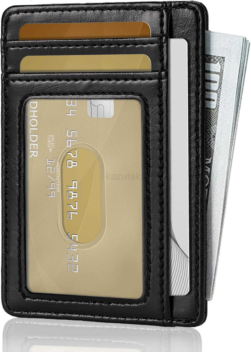 Slim Wallet for Men CARD Holder Wallet Minimalist Design RFID Blocking Front Pocket Leather Thin Wallet for Men and WomenBlack Z250906