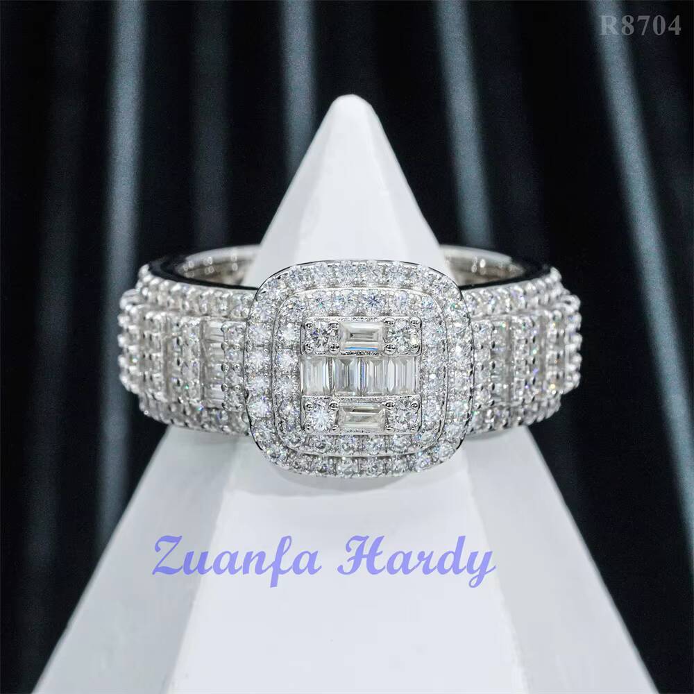 Stock Ready for Shipping Hiphop Baguette Moissanite Sterling Silver Ring for Men Half Eternity Ring