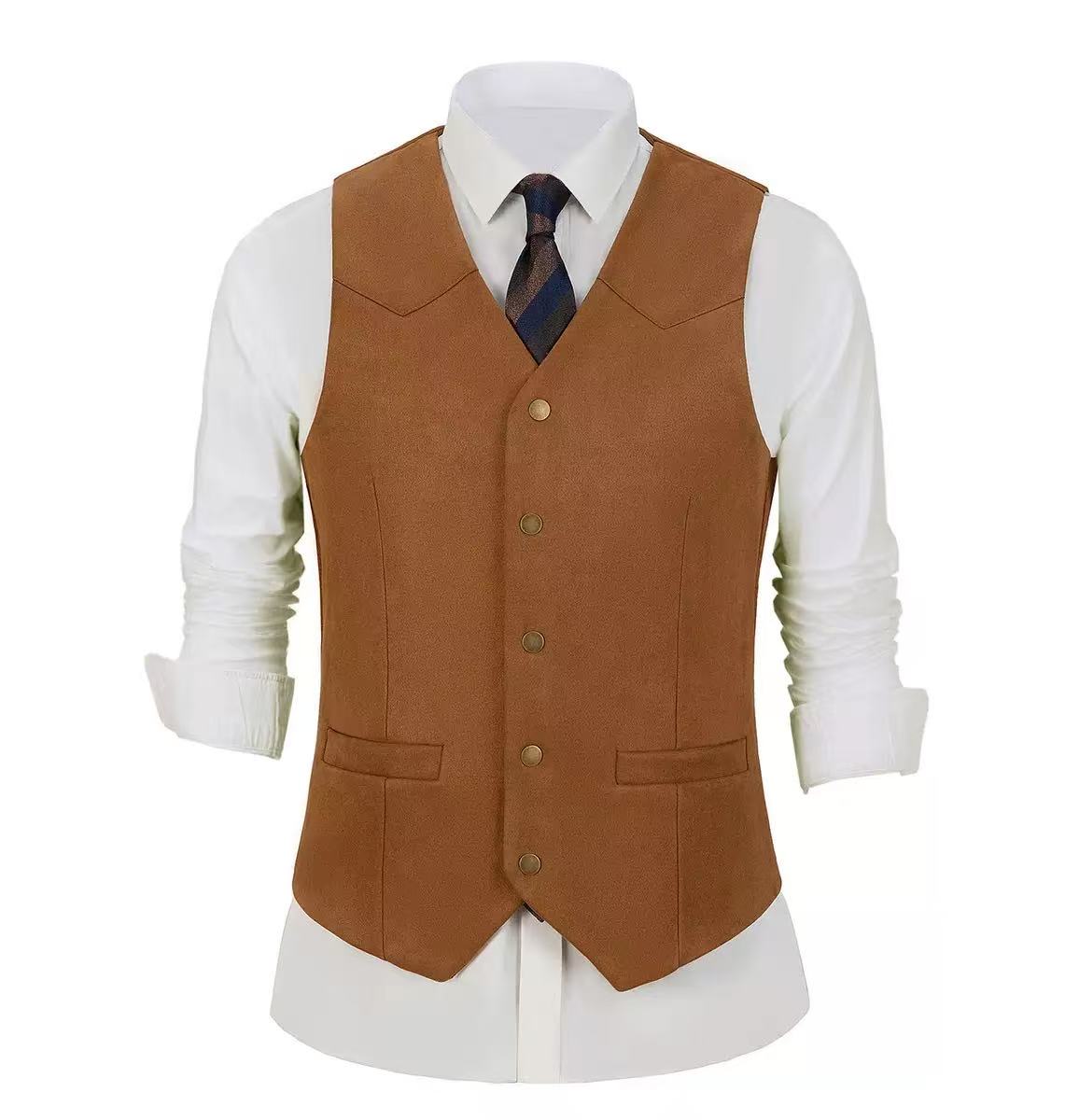 T1651 Men's Vest Korean Style Fashion Single-Breasted Sleeveless Vest Men's Western Cowboy Waistcoat
