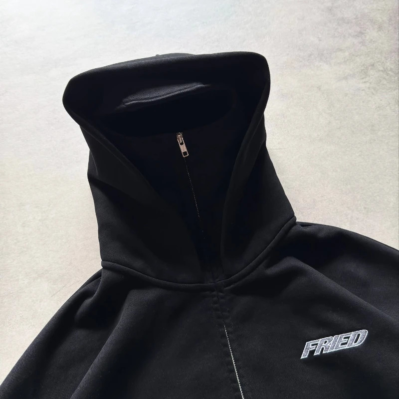 2 Pcs Tracksuit Coords Y2K Retro Men Balaclava Hoodie Embroidery Pattern Streetwear Dark Unisex Oversized Masked Sweatshirt Set 250906