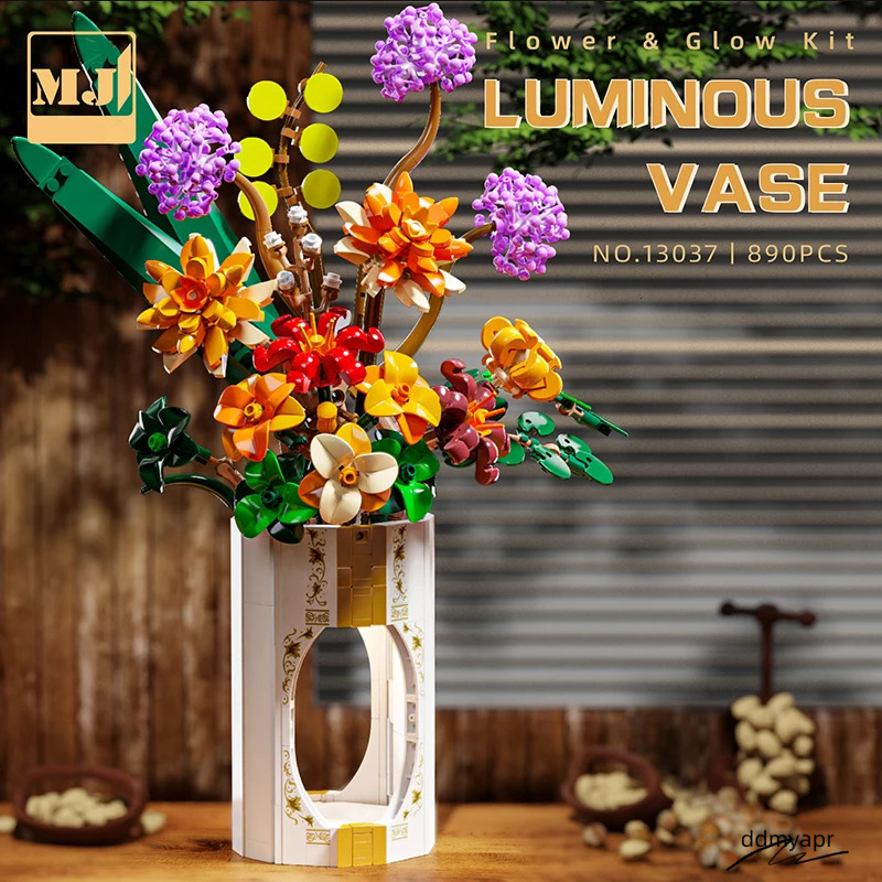 Dandelion Building Ddmydec Blocks - 890 PCS Flower Bouquet Model Brick Set With Light, DIY Desktop Decoration, Holiday Gifts