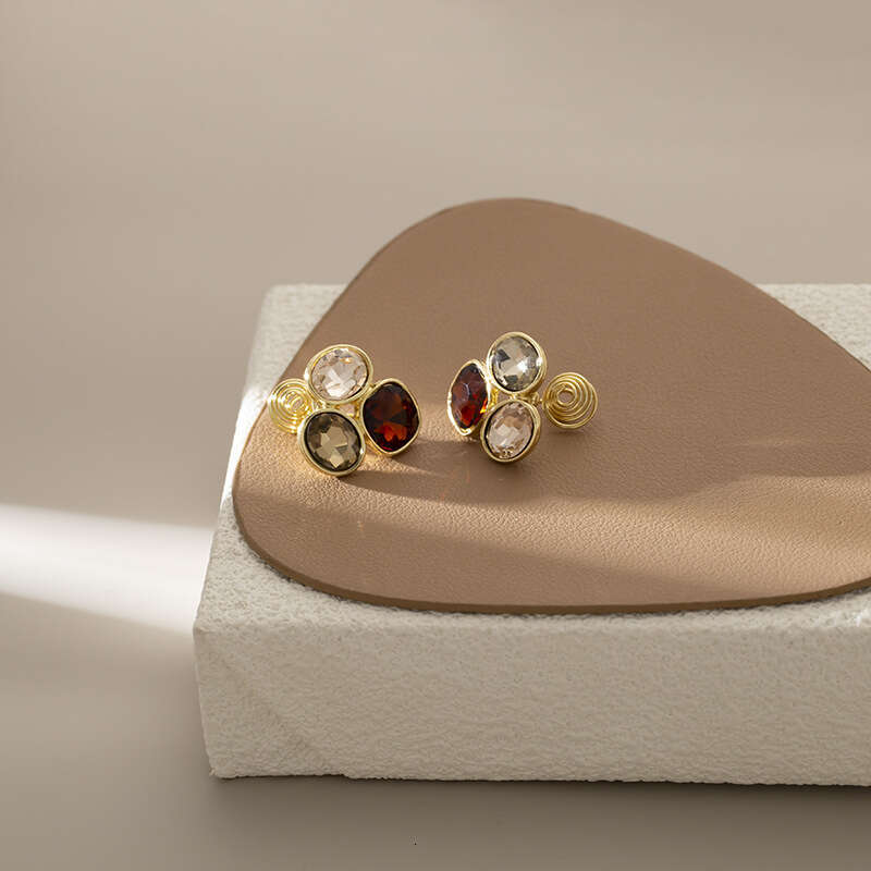 DHpet Light Personality Color-Block Crystal Oval Earrings Japanese and Korean Exquisite Creative Fashion Mosquito Coil Clips Without Ear Holes