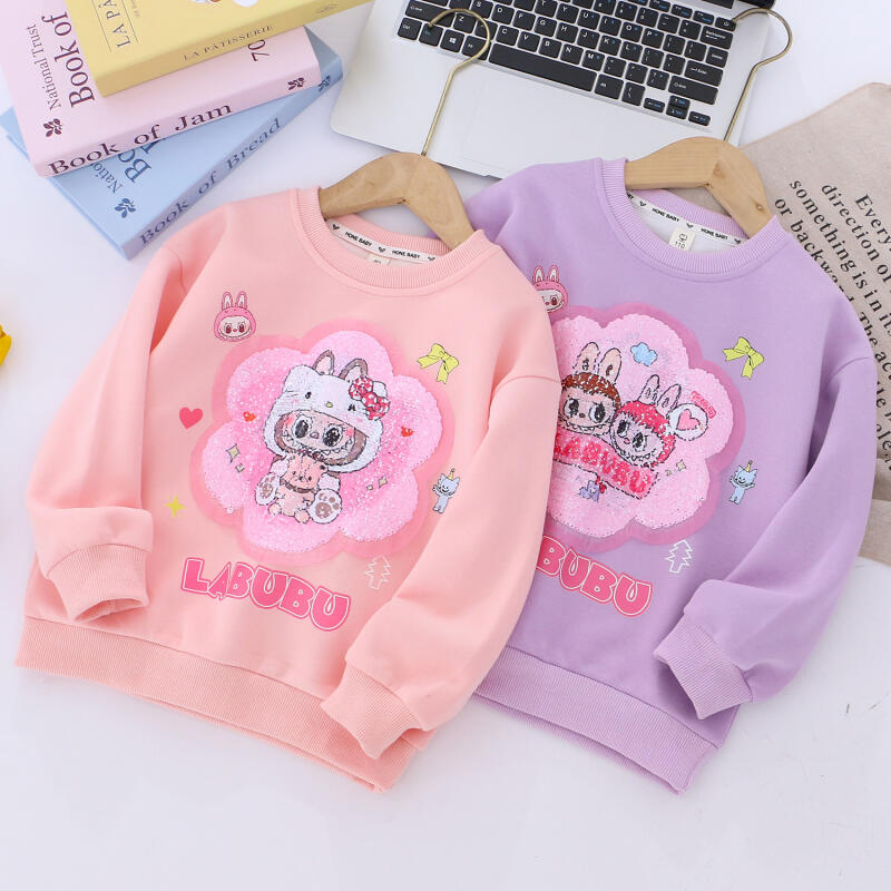 Labubu clothe Girls' Cotton Sweatshirt Children's Autumn Sweatshirt Girls' Double-sided Glitter Print Sweat baby girl clothe childrens 