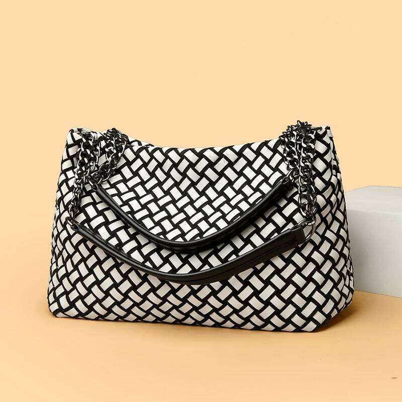 High Quality Pu Leather Knitting Shoulder Messenger Crossbody Bags For Women Chain Handbag Ladies Large Capacity Tote Sac